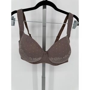 Soma 38DD  Support Full Coverage Bra Brown Lace Dot Underwire Adjustable Straps